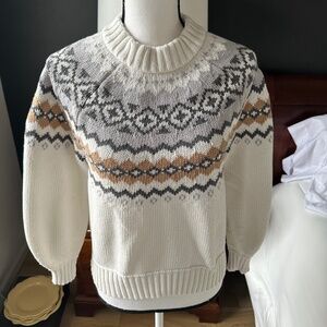 Ann Taylor Cream Ivory Fair Isle Sweater - Small